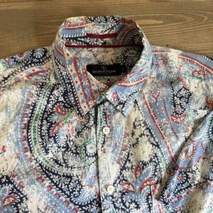 Bugatchi Mens Large Colorful Paisley Print Short Sleeve Button Down Shirt